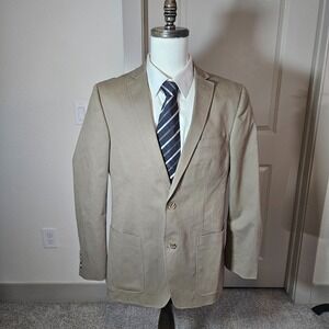 Alan Flusser Suit Blazer Sport Coat Men 42L Cotton Blend Khaki